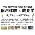 8/23(日) 呼友 純米吟醸 発売１周年企画！「稲刈体験 & 蔵見学」開催！